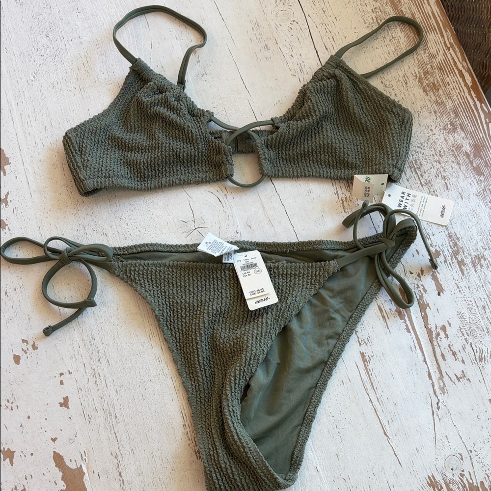 aerie Olive Green Smocked Bikini